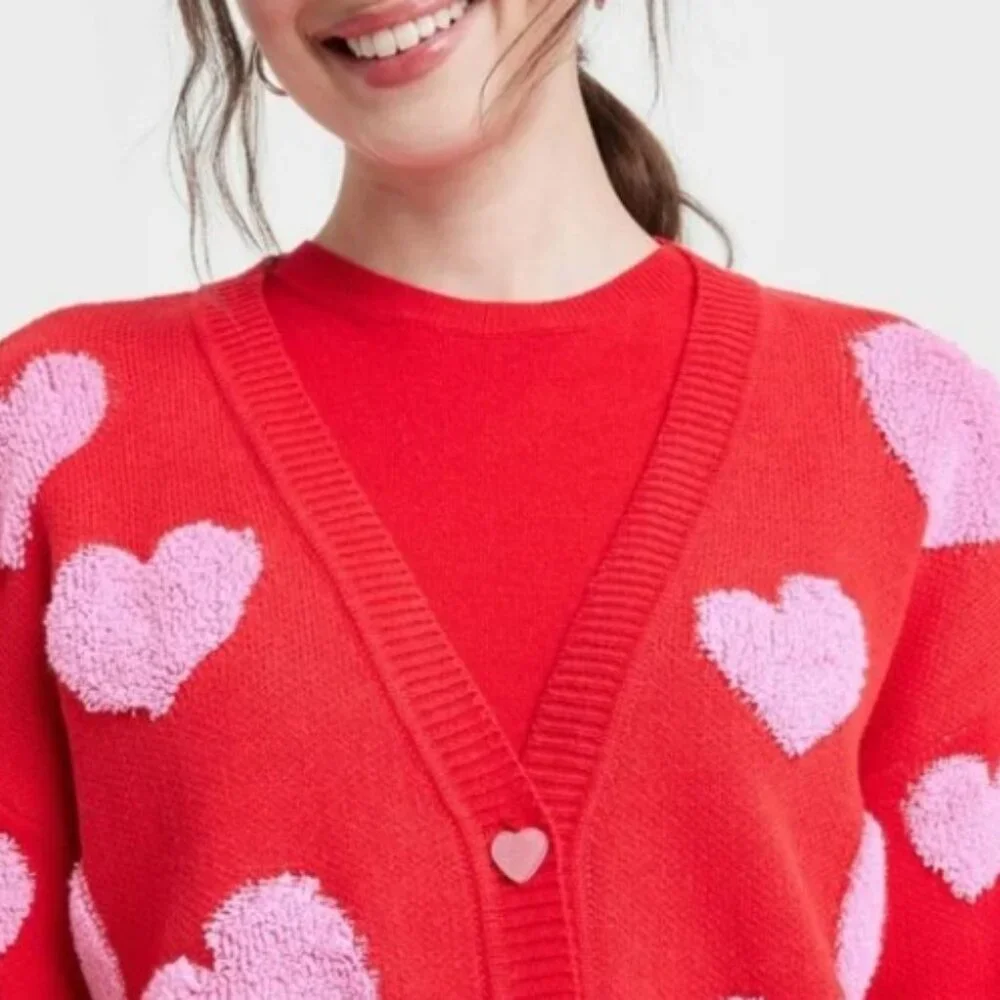 33 Degree Red Pink Hearts Cardigan Sweater NWT XXL - Picture 2 of 4